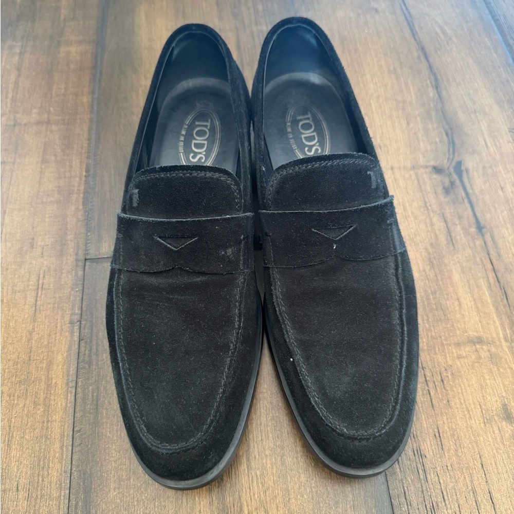 Tods Black Suede Loafers 8.5